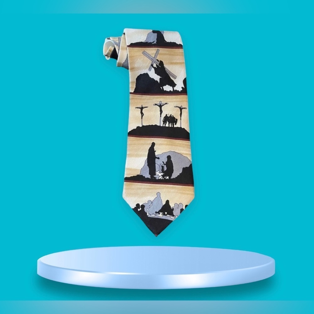 100% Silk Tie Showing the Story of the Crucifixion by Eagles Wings